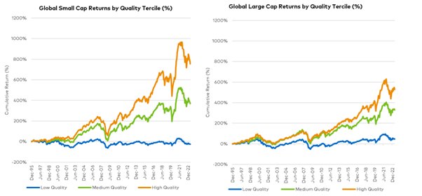 Figure 1 Global Small and Large cap returns by quality tercile