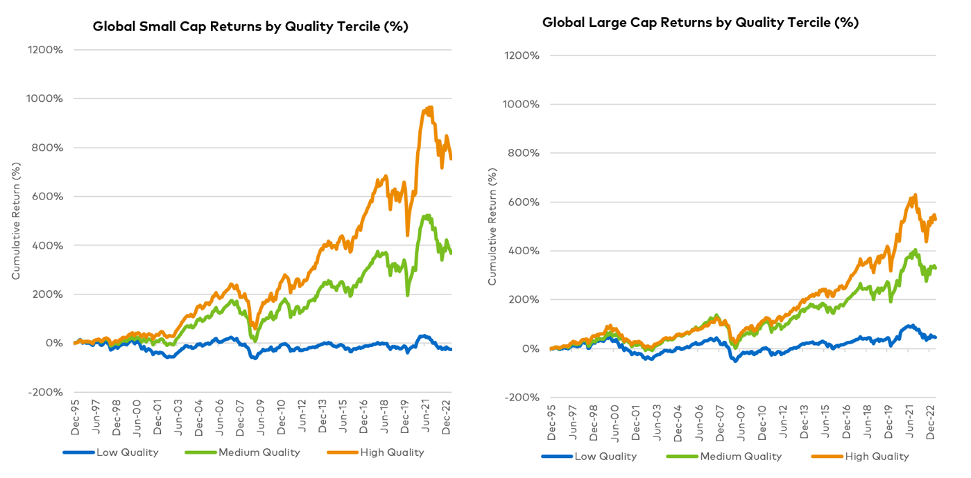 Figure 1 Global Small and Large cap returns by quality tercile