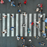 Aerial shot crossing street