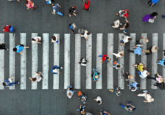 Aerial shot crossing street