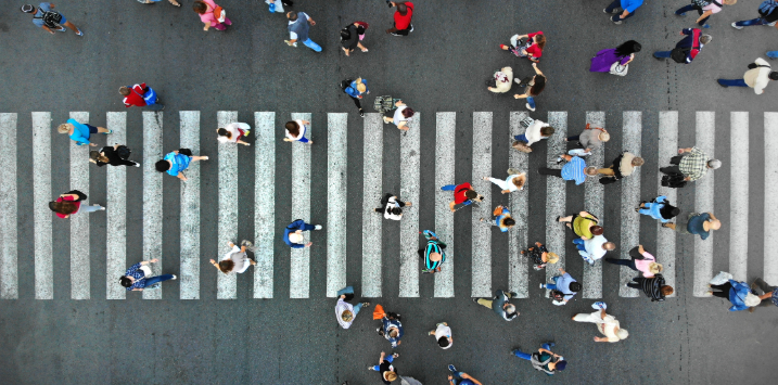 Aerial shot crossing street